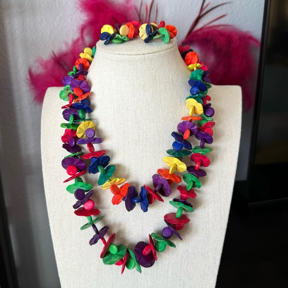 Colorful 3 Piece Necklace Earring Set